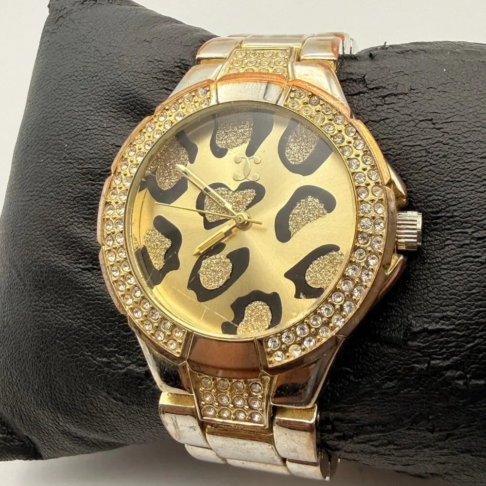 Charming Charlie Gold-Tone Leopard Print Watch with Rhinestone Bezel New Battery